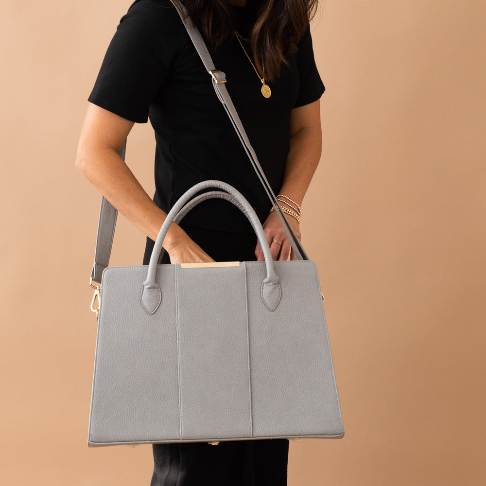 Grey work tote bag with shoulder strap