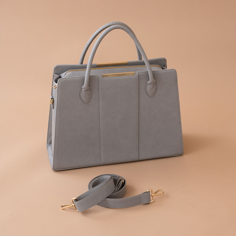 Grey work bag with detachable strap